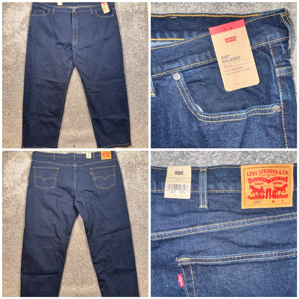 Levi's 550 Relaxed Fit Jeans Mens Stretch Dark Wash Blue 54x30 NEW